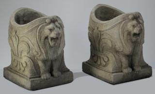 Appraisal: French style figural lion jardinieres h Pair of figural jardinieres