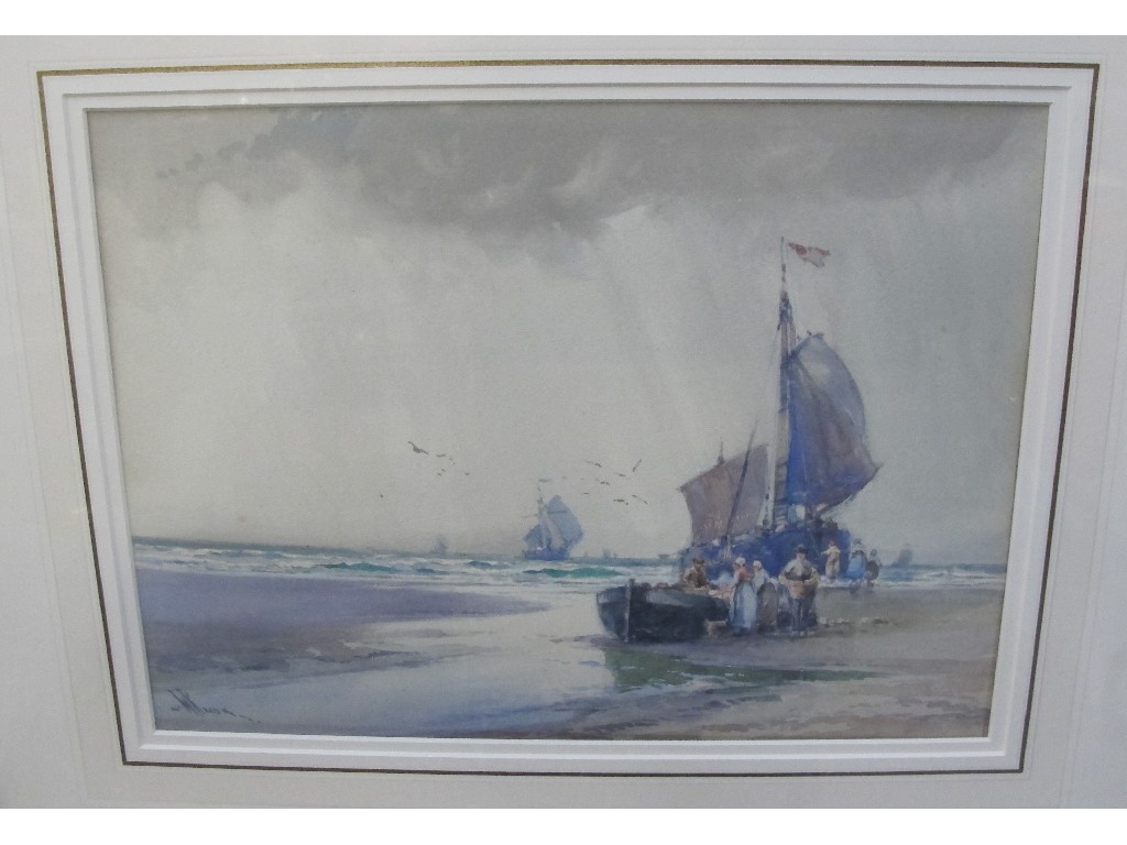 Appraisal: WILLIAM KNOX Watercolour 'Unloading the Catch' signed