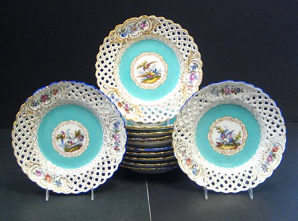 Appraisal: A set of twelve Meissen porcelain reticulated dessert plates late