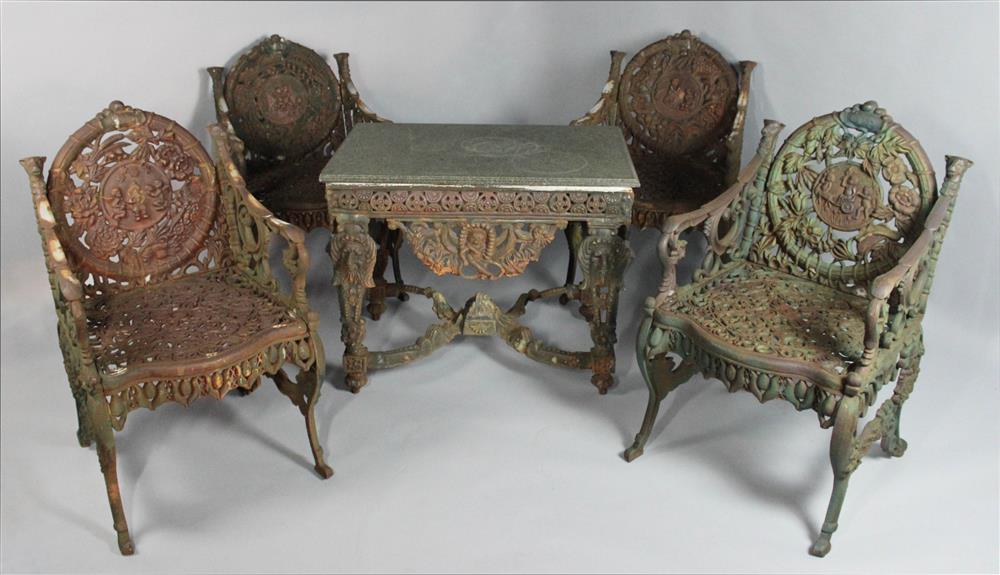 Appraisal: SET OF VICTORIAN-STYLE CAST-IRON FOUR SEASONS GARDEN FURNITURE STYLE OF