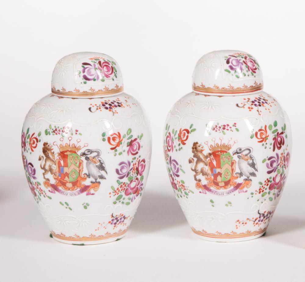 Appraisal: Pair of French Porcelain Lidded Ginger Jars in the Chinese