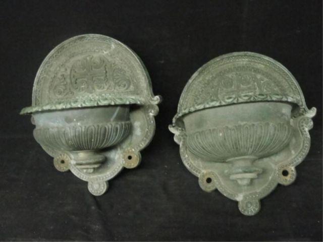 Appraisal: Pair of th Cent Bronze Fonts with Green Patina From