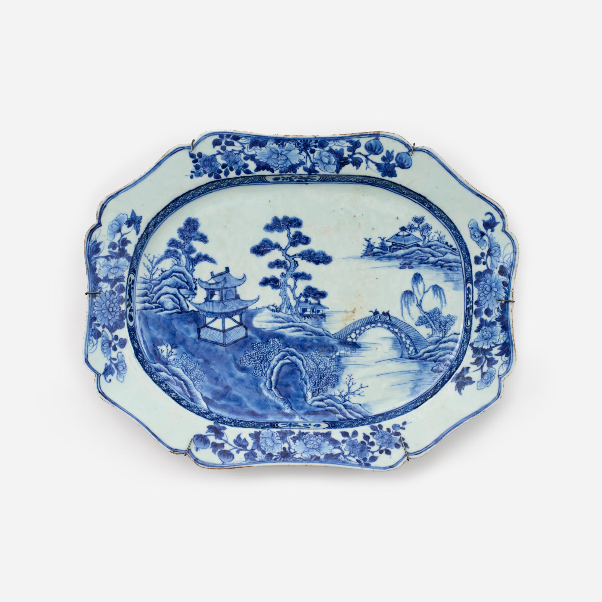 Appraisal: CHINESE EXPORT BLUE WHITE LANDSCAPE PLATTER TH C A Qing