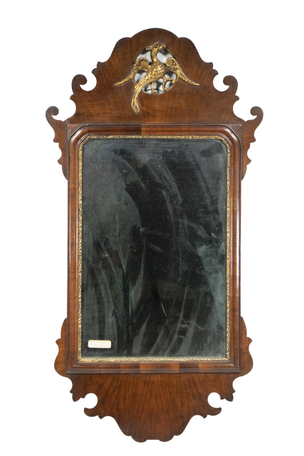 Appraisal: CHIPPENDALE MIRROR WITH GILDED PHOENIX th c English Mahogany Mirror