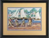 Appraisal: GIFFORD BEAL American - DRYING THE NETS Gouache scene shows