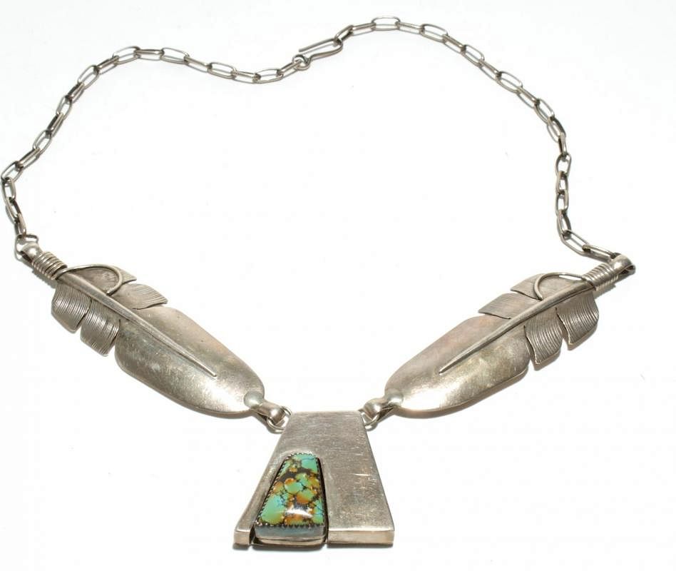 Appraisal: Bennie Ration Navajo Silver Turquoise Necklace Contemporary Modernist Native American