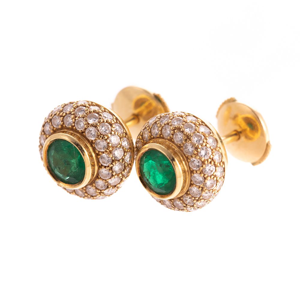 Appraisal: A Pair of Emerald and Diamond Earrings K yellow gold