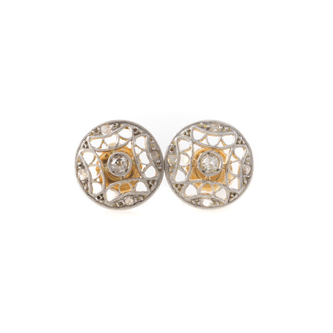 Appraisal: A Pair of K Filigree Diamond Earrings K yellow and