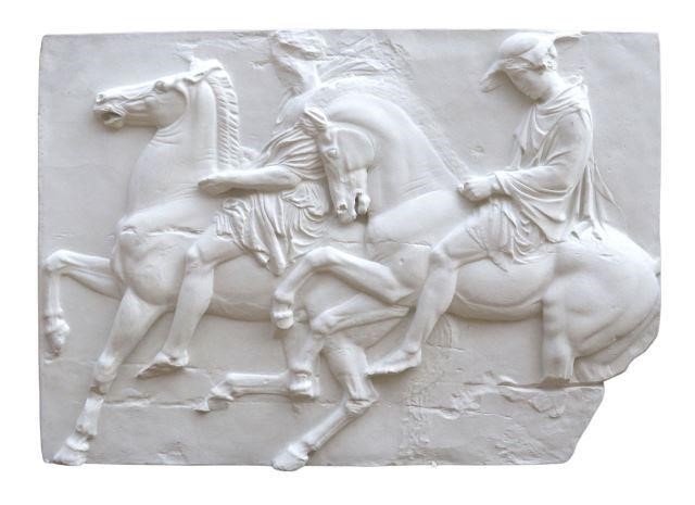 Appraisal: Architectural gesso and cast fiberglass relief panel two horsemen galloping