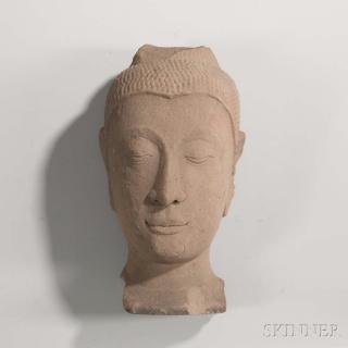 Appraisal: Sandstone Buddha Head Sandstone Buddha Head Thailand Ayutthaya style with