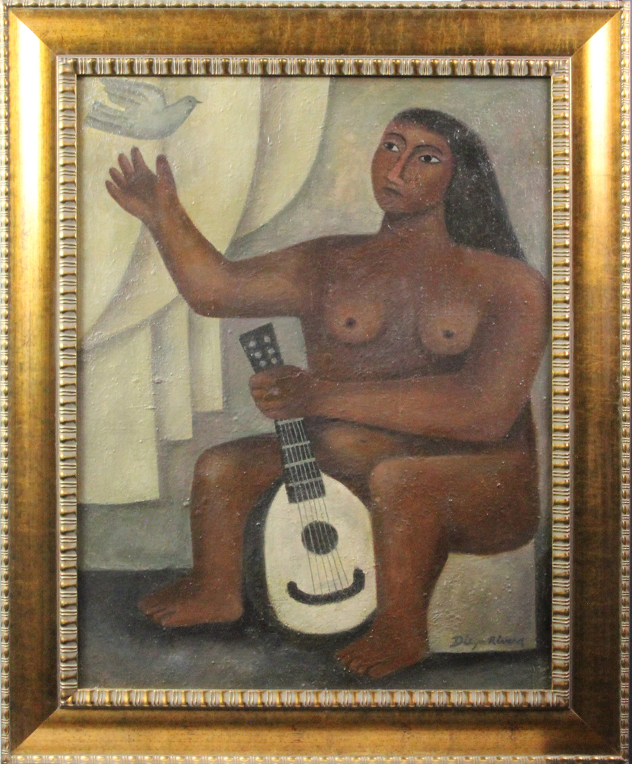 Appraisal: After Diego Rivera Mexican - Woman with Bird and Lute