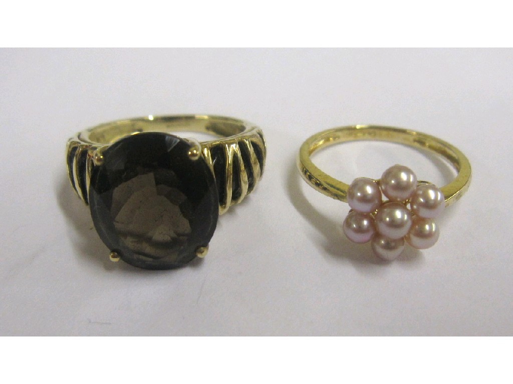 Appraisal: Lot comprising ct gold smokey topaz single stone ring and