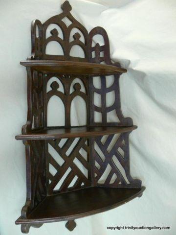 Appraisal: Three Tier Corner Wall Shelf - carved wood sides and