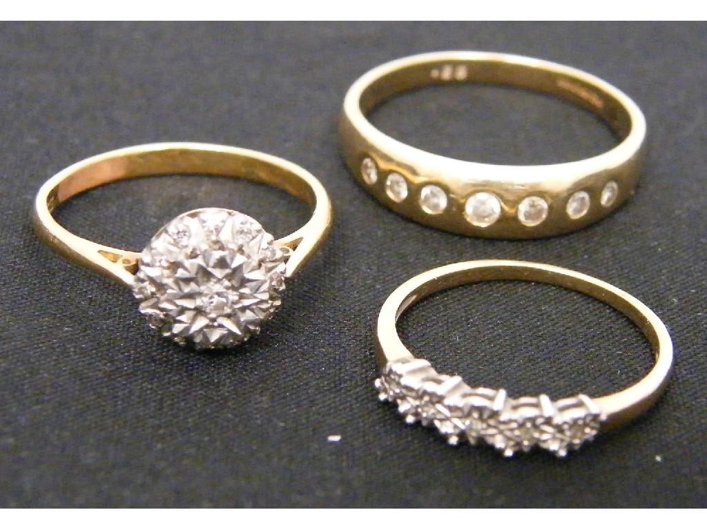 Appraisal: ct diamond cluster ring and two ct diamond dress rings