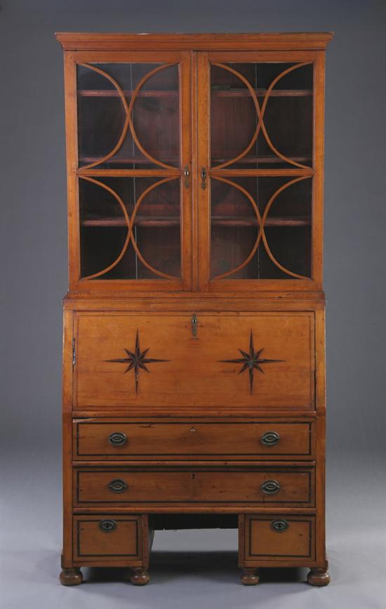 Appraisal: CONTINENTAL BIEDERMEIER SECRETARY DESK AND BOOKCASE th century fruitwood in