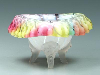 Appraisal: Rainbow mother-of-pearl footed bowl tricorn shape diamond quilted design three