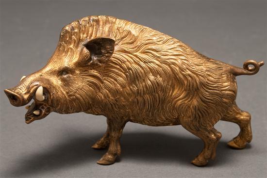 Appraisal: Continental gilt-bronze wild boar with ivory tusks late th century