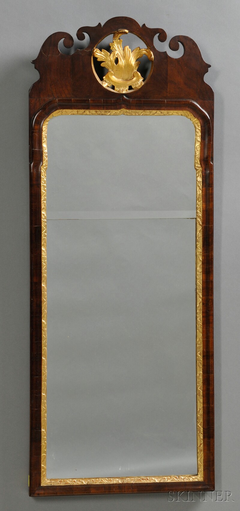 Appraisal: Queen Anne Walnut and Parcel-gilt Mirror England last half th