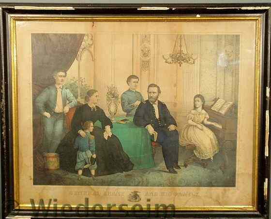 Appraisal: Large framed and colored print of President Grant and Family