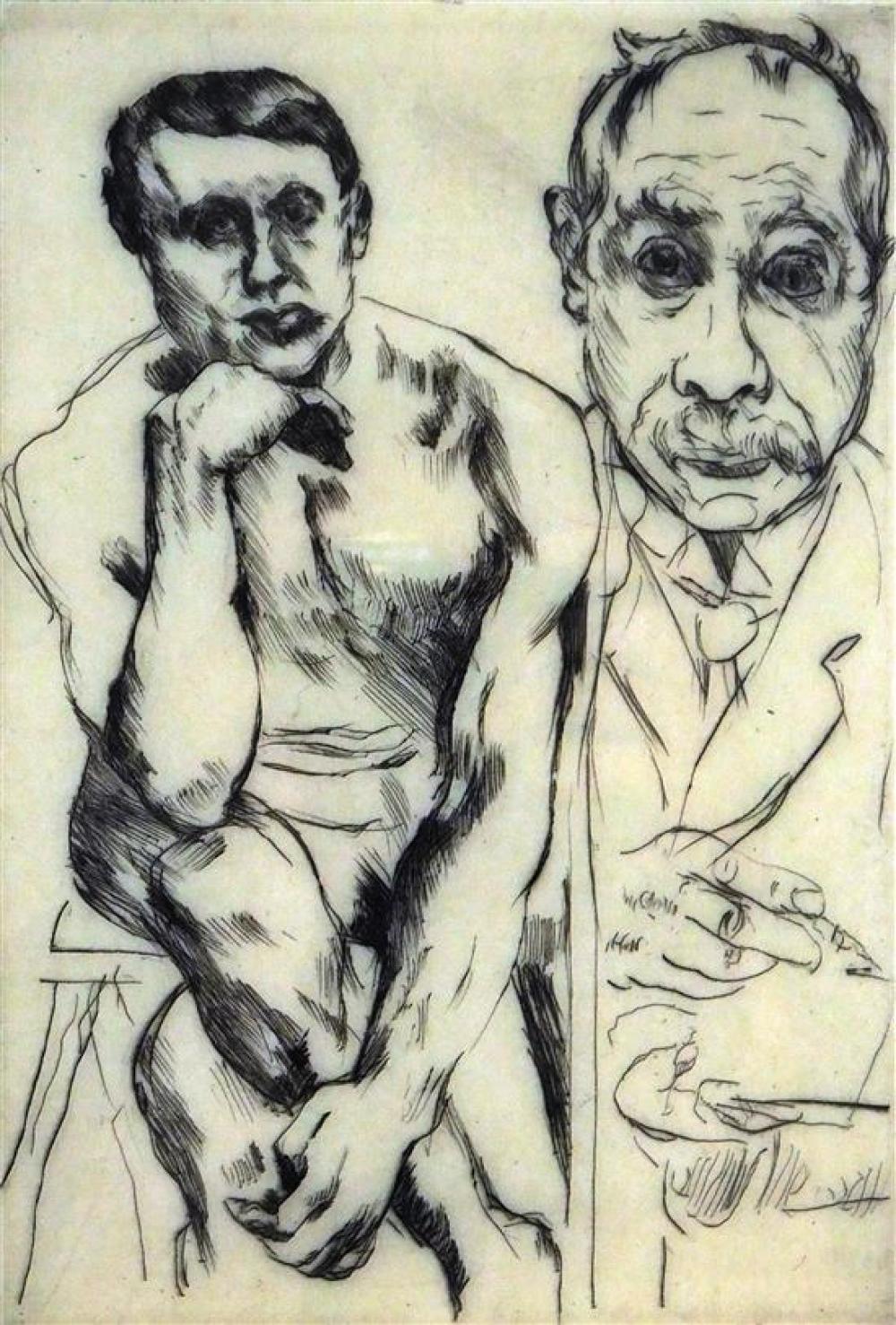 Appraisal: Lovis Corinth Germany - Self-Portrait and Male Model Etching Schwarz