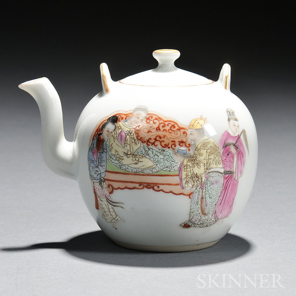 Appraisal: Famille Rose Teapot China th century globular shape two knobs