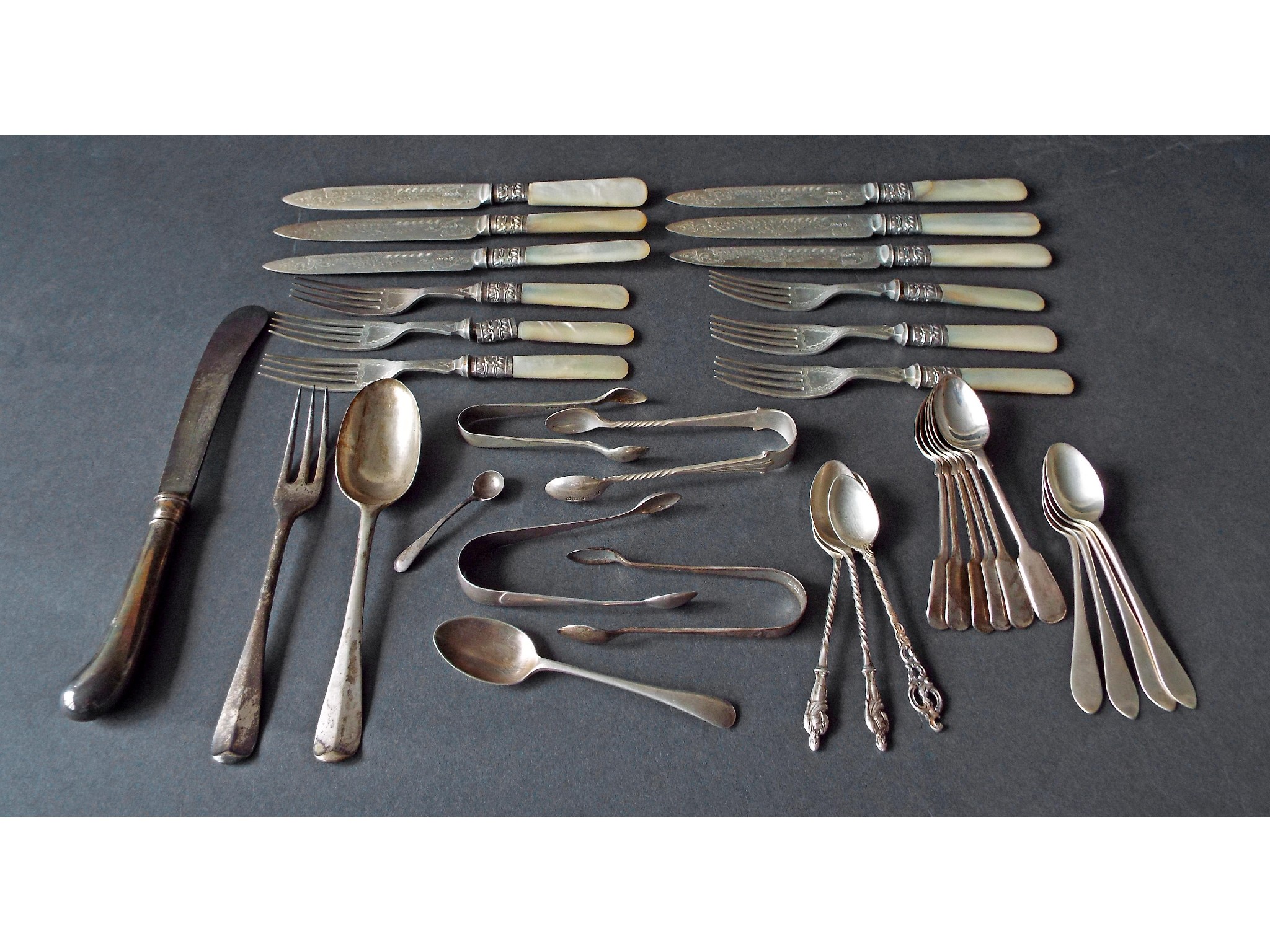 Appraisal: Large collection of various silver and silver plated flatware to