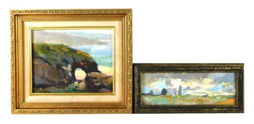 Appraisal: Two th C framed oils on board including post impressionistic