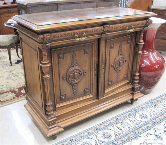 Appraisal: RENAISSANCE STYLE WALNUT SIDE CABINET German c having a rectangular