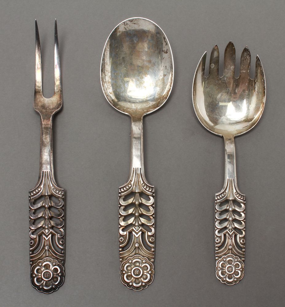 Appraisal: David Andersen Floriform Serving Utensils David Andersen Floriform pattern three