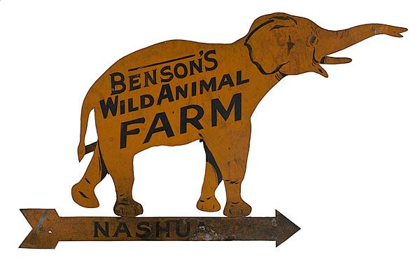 Appraisal: BENSON'S WILD ANIMAL FARM DIRECTIONAL SIGN Nashua New Hampshire th