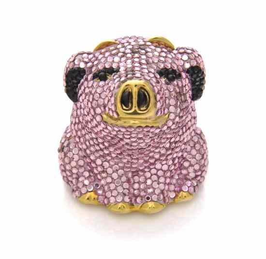 Appraisal: A Judith Leiber Pink Crystal Pig Pillbox Stamped Judith Leiber