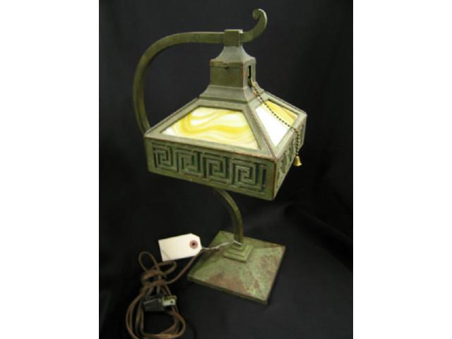 Appraisal: Arts Crafts Slag Glass Table Lamp original green finish square