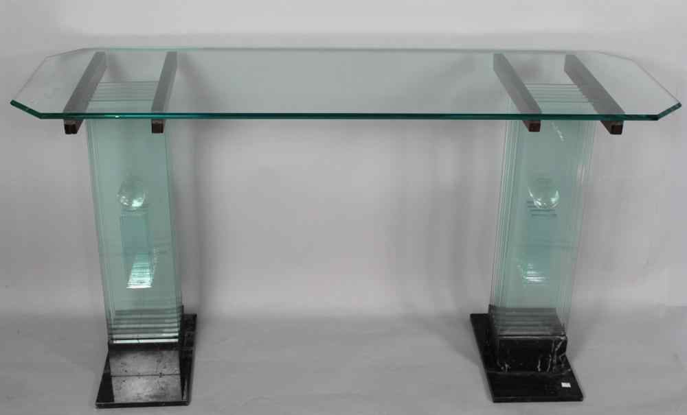 Appraisal: HENRY RICHARDSON AMERICAN - CARVED GLASS CONSOLE TABLE bespoke contemporary