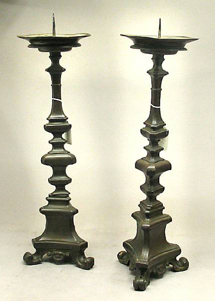 Appraisal: A pair of Baroque style bronze prickets th century The