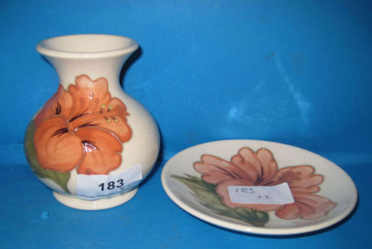 Appraisal: Moorcrofr Vase and dish decorated in the Hibiscus design