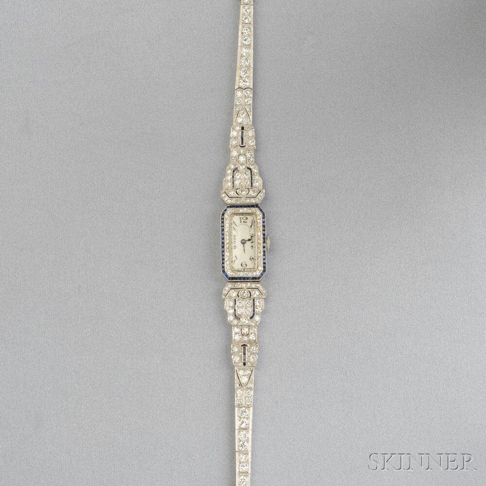 Appraisal: Art Deco Platinum and Diamond Wristwatch Patek Philippe Bailey Banks