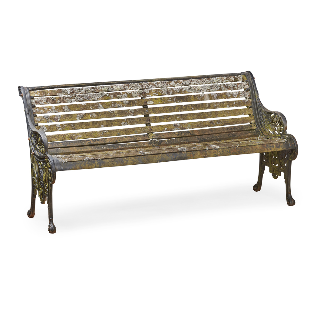 Appraisal: CAST METAL GARDEN BENCH TH CENTURY the black painted metal