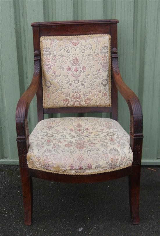 Appraisal: Early th century mahogany arm chair with upholstered back and