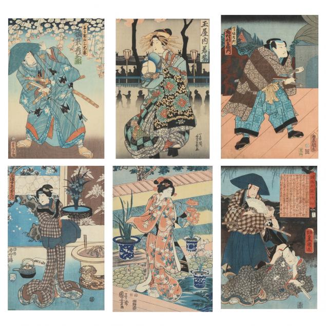 Appraisal: A GROUP OF SIX EDO PERIOD JAPANESE WOODBLOCK PRINTS BY