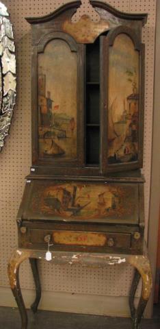 Appraisal: A French style painted decorated bookcase secretary two piece with