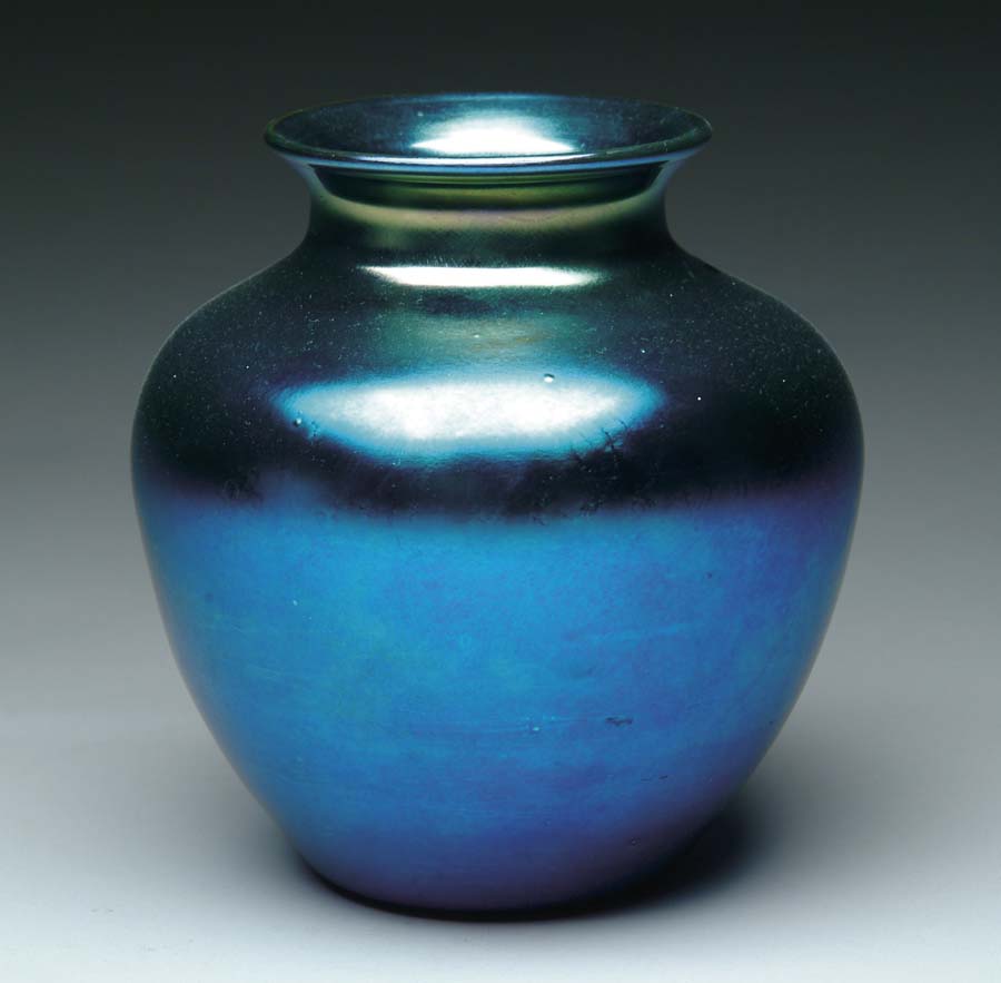 Appraisal: STEUBEN BLUE AURENE VASE Spectacular Steuben Aurene vase has iridescent