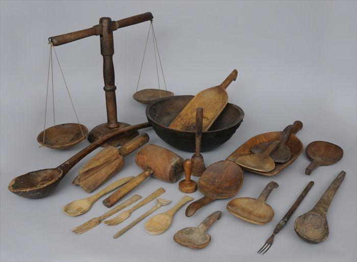 Appraisal: TWENTY-TWO WOODENWARE KITCHEN ARTICLES Including scoops spoons mallets forks a