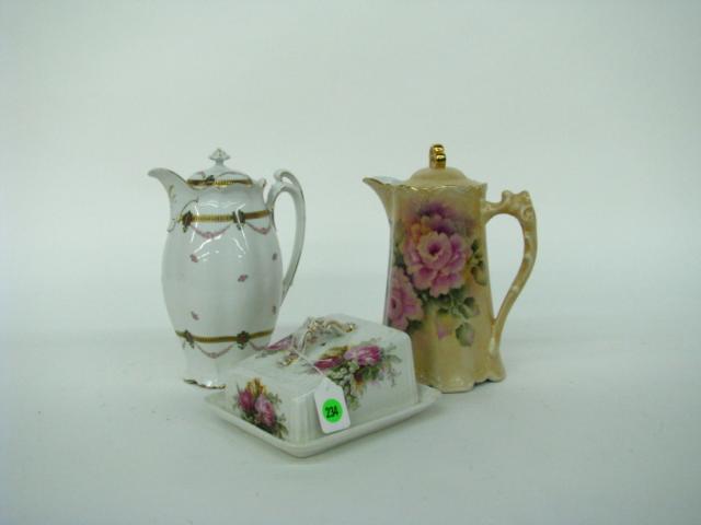 Appraisal: Group of Antique Porcelain including floral motif butter dish Austrian