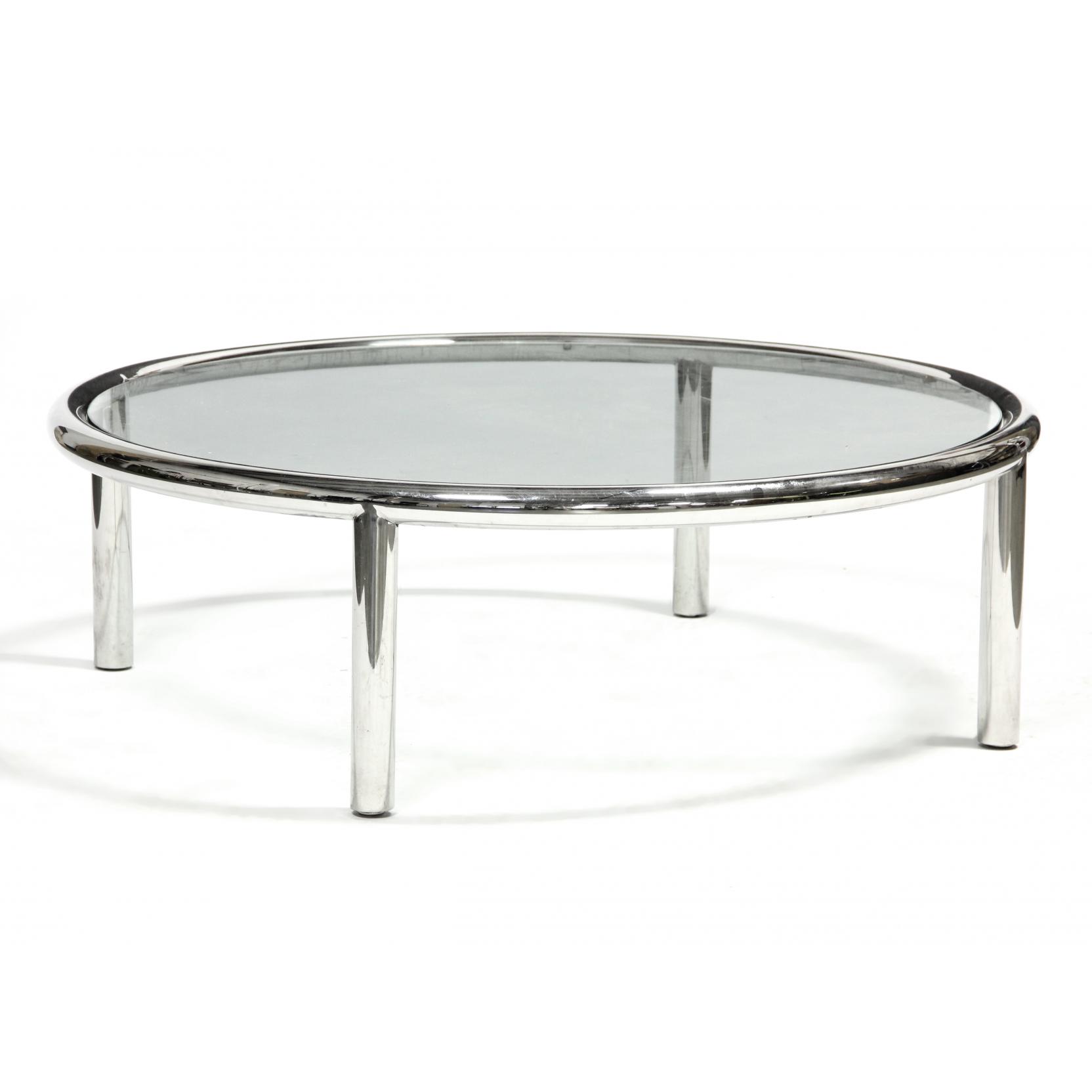 Appraisal: Modernist Chrome Cocktail Table s tubular circular form with inset