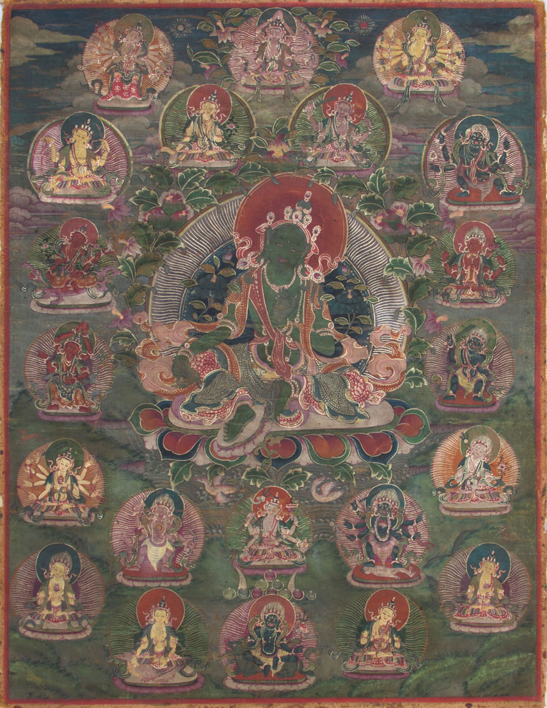 Appraisal: NEPALESE SCHOOL THANGKA GREEN TARA Oil on canvas laid down