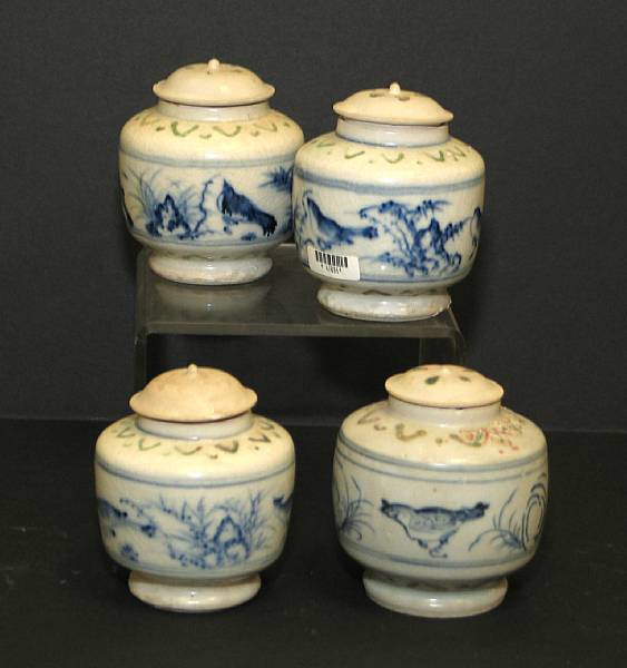 Appraisal: Eight underglaze blue and enameled covered jarlets Late th Early