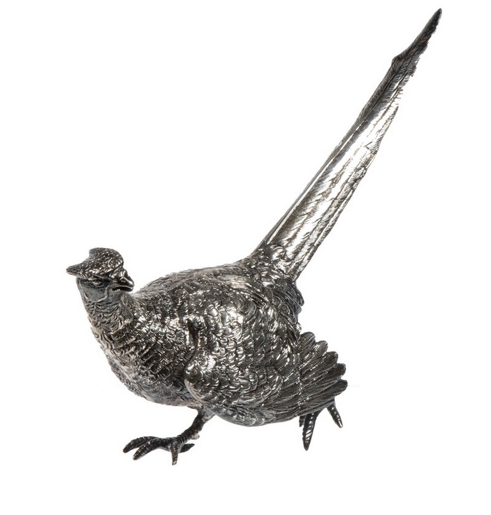 Appraisal: HANAU SILVER PHEASANT Circa German Silver Standing Pheasant Figurine by