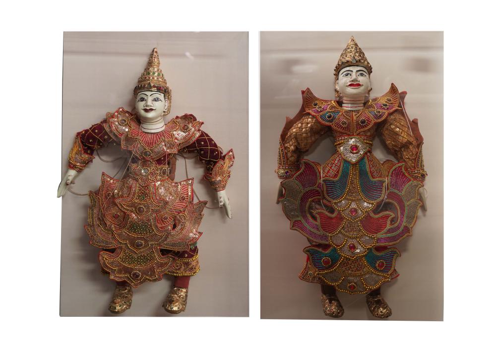 Appraisal: PAIR OF SOUTHEAST ASIAN WOOD CLOTH PUPPETSeach mounted in acrylic