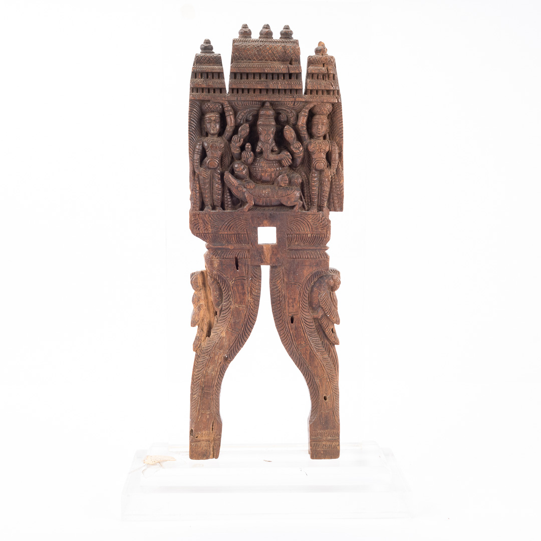 Appraisal: Indian carved wood fragment th century centered with a figure