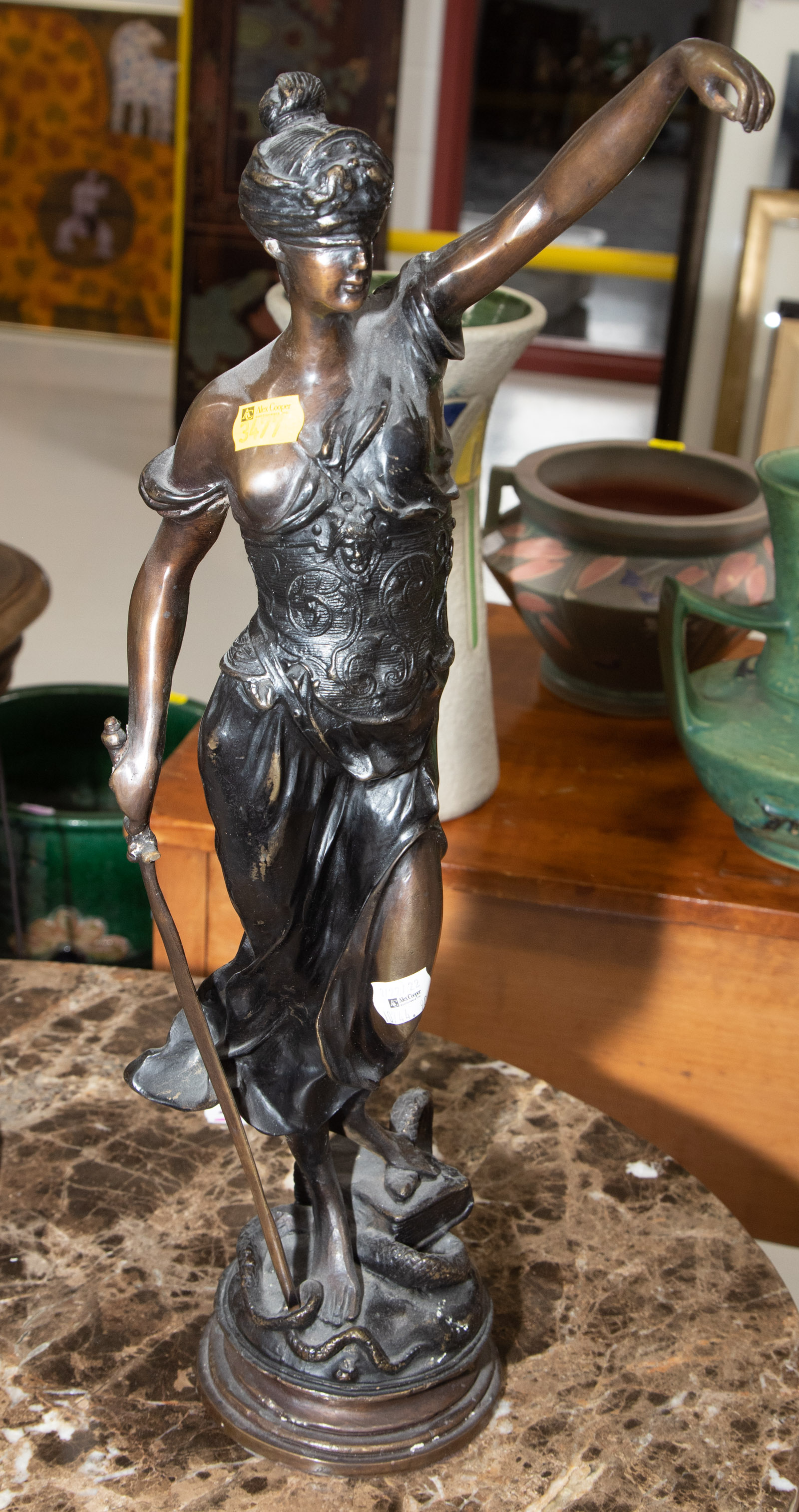 Appraisal: MODERN BRONZE FIGURE OF LADY JUSTICE Approximately in H